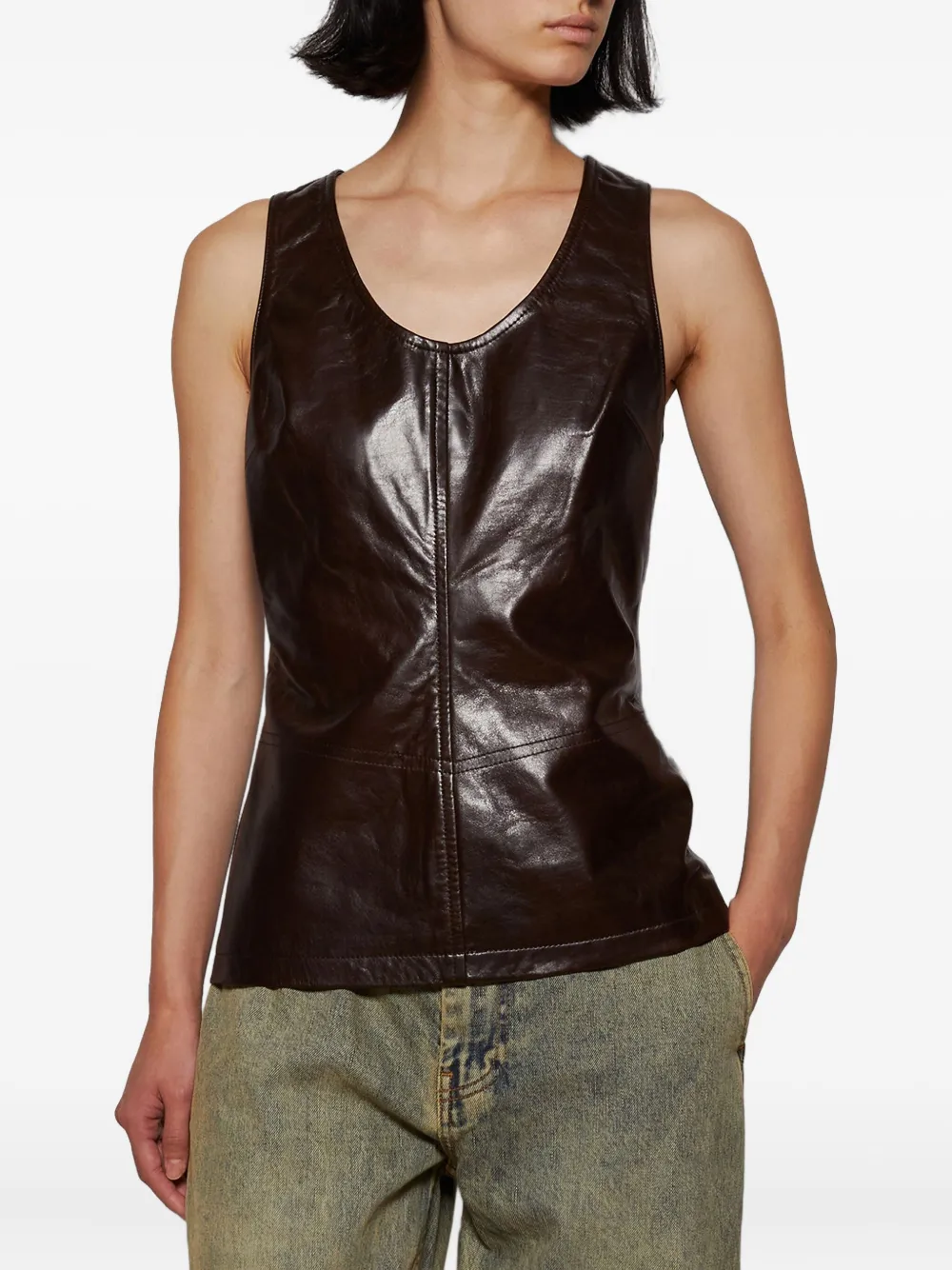 Entire Studios Leather Tank Top In Brown