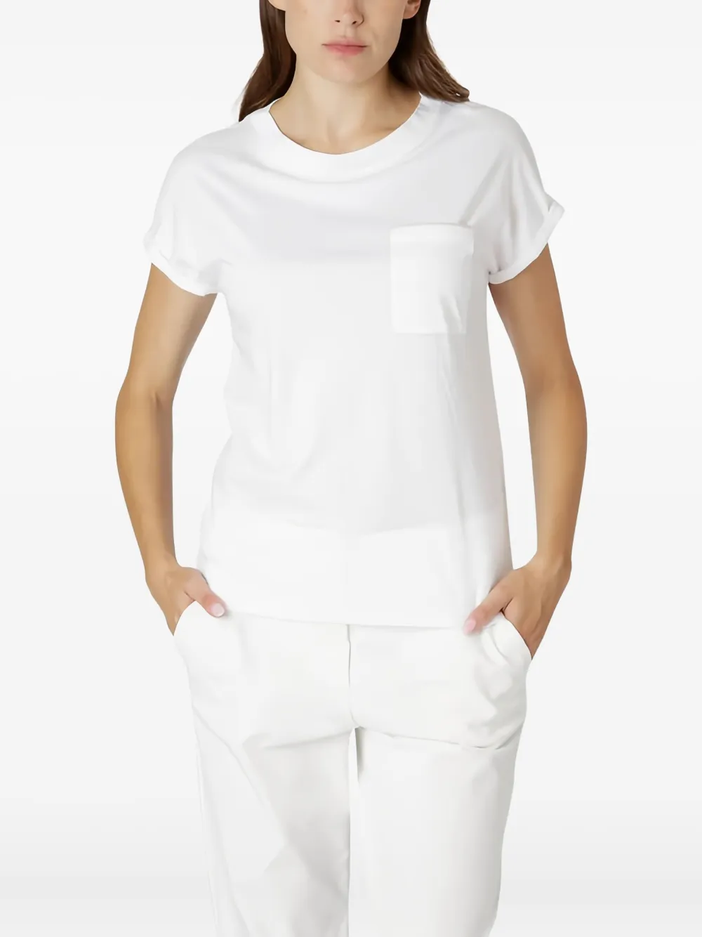 Eleventy T-shirt met opgestikte zak en opgerolde manchetten Wit