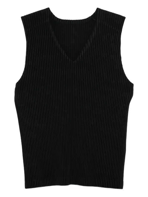 HOMME PLISSE ISSEY MIYAKE Vネックベスト Homme Plissé Issey Miyake Vネック トップ | ブラック | FARFETCH JP