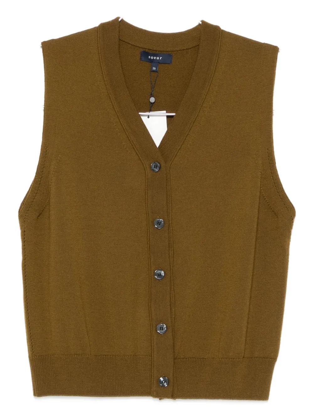 Soeur Button-front Sleeveless Top In Brown