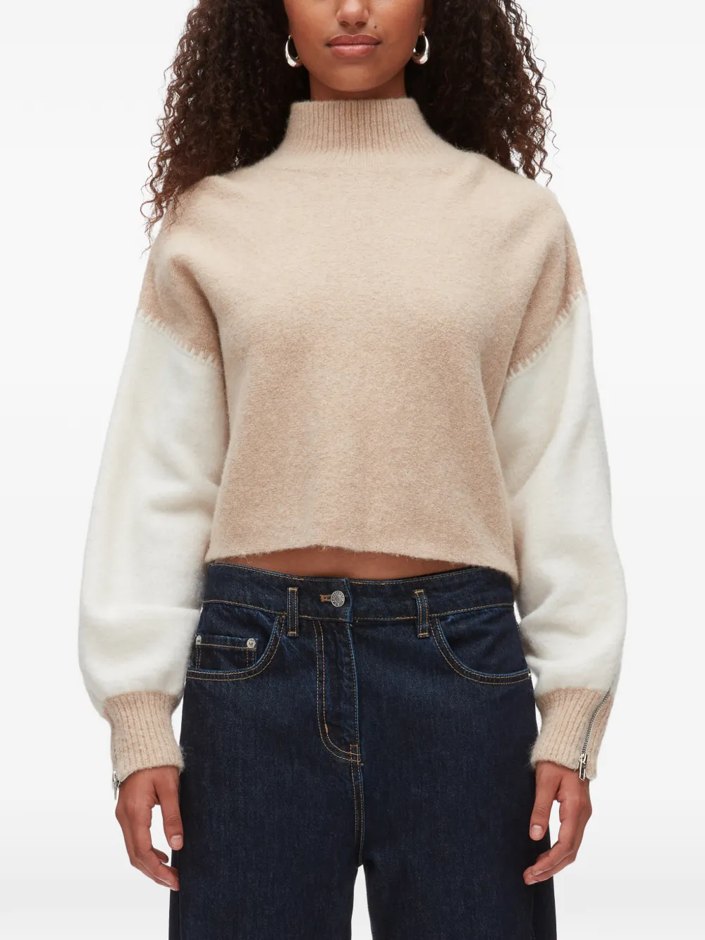 3.1 Phillip Lim colour-block zip-sleeve turtleneck - Toni neutri