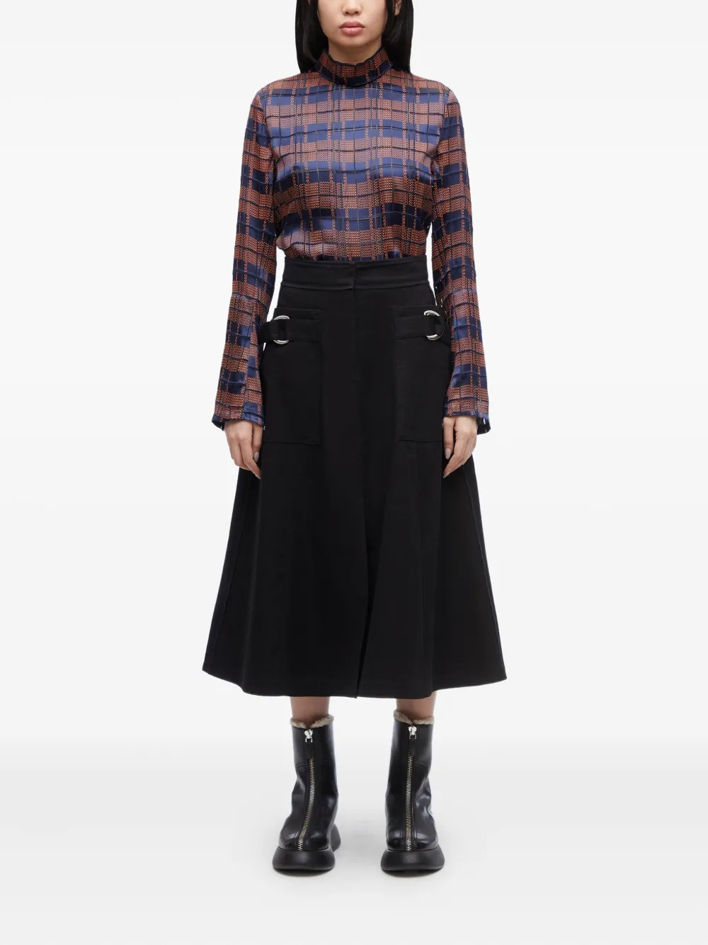 3.1 Phillip Lim HESTER PLAID DEVORE LS HIGH NECK TOP - Blauw