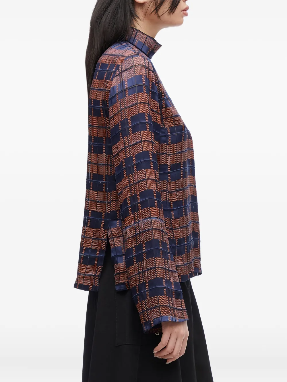 3.1 Phillip Lim Hester geruite blouse met hoge hals Blauw