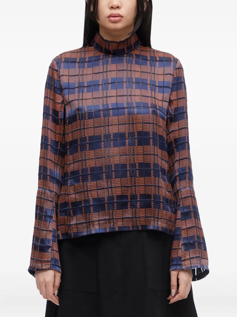 3.1 Phillip Lim Hester geruite blouse met hoge hals Blauw