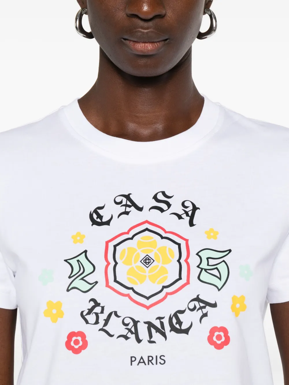 Casablanca floral-print cotton T-shirt Wit