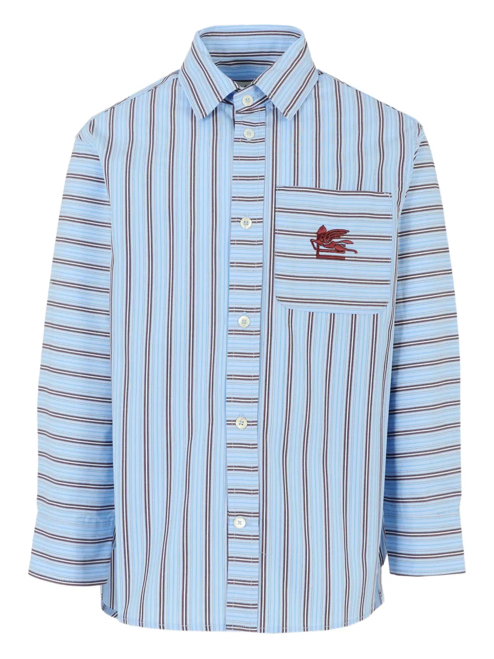 ETRO KIDS striped Pegaso-embroidered shirt Blauw