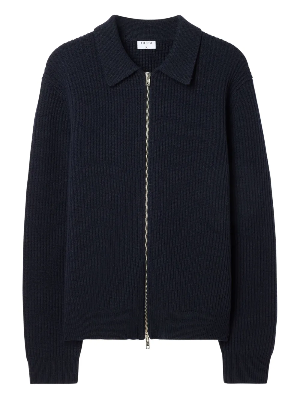 ribbed zip-up cardigan