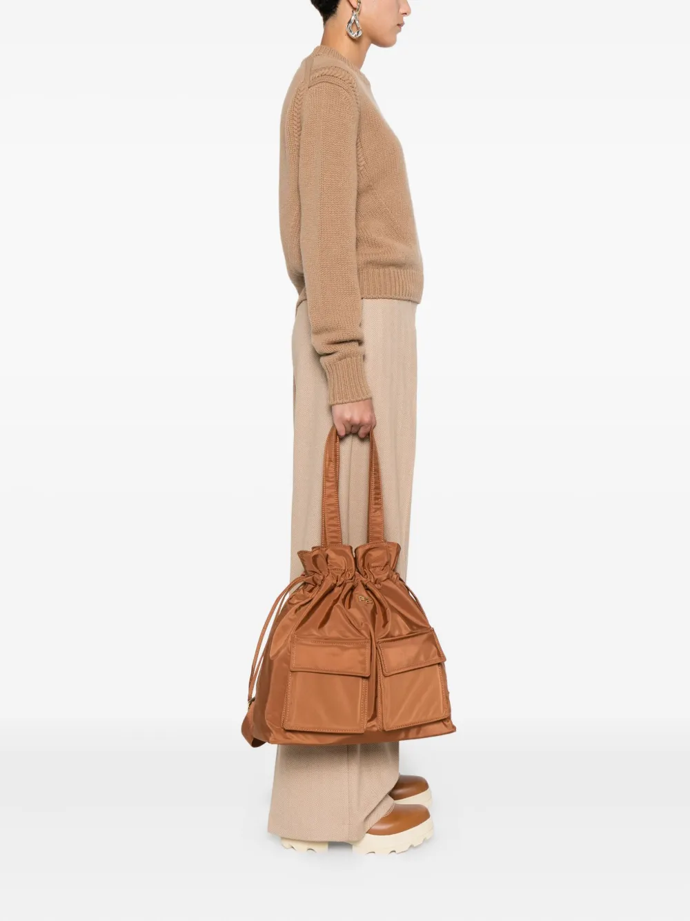 Pennyblack Shopper met opgestikte zakken - Bruin