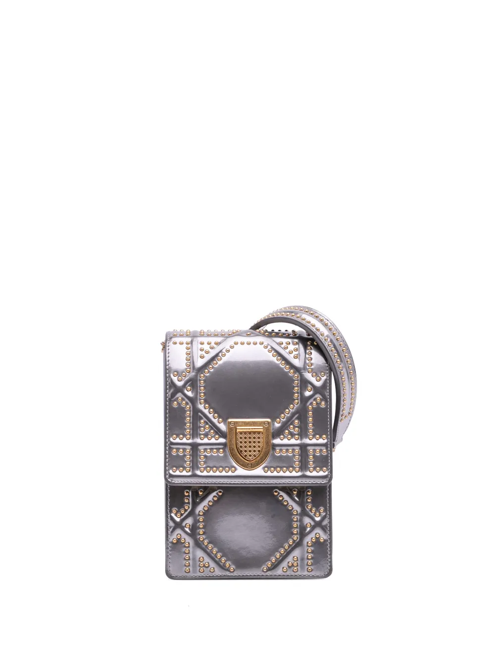 Christian Dior Pre-Owned 2019 Metallic Studded Calfskin Vertical Diorama crossbody bag | Silver | Image 1