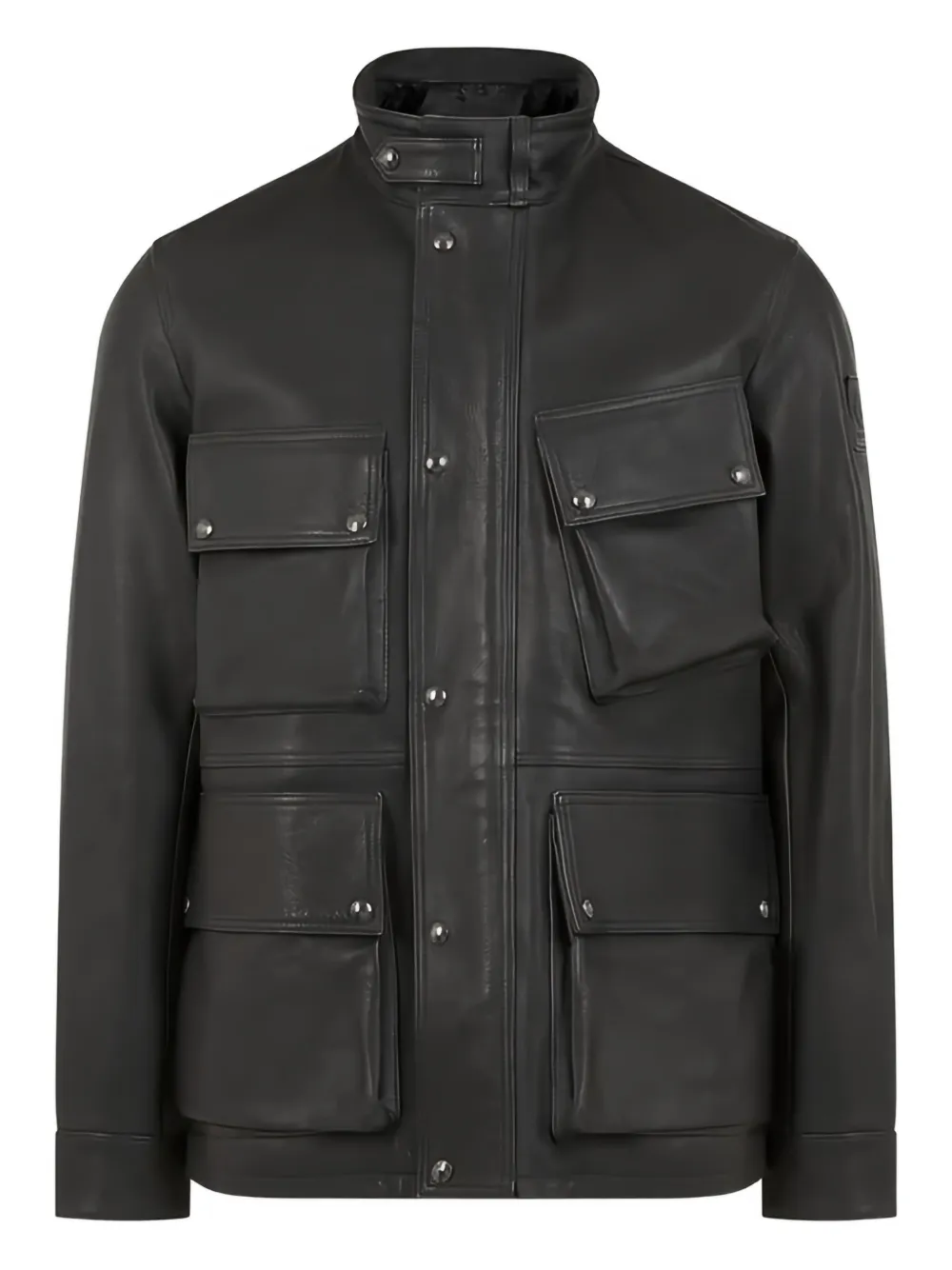 multiple-pocket leather jacket