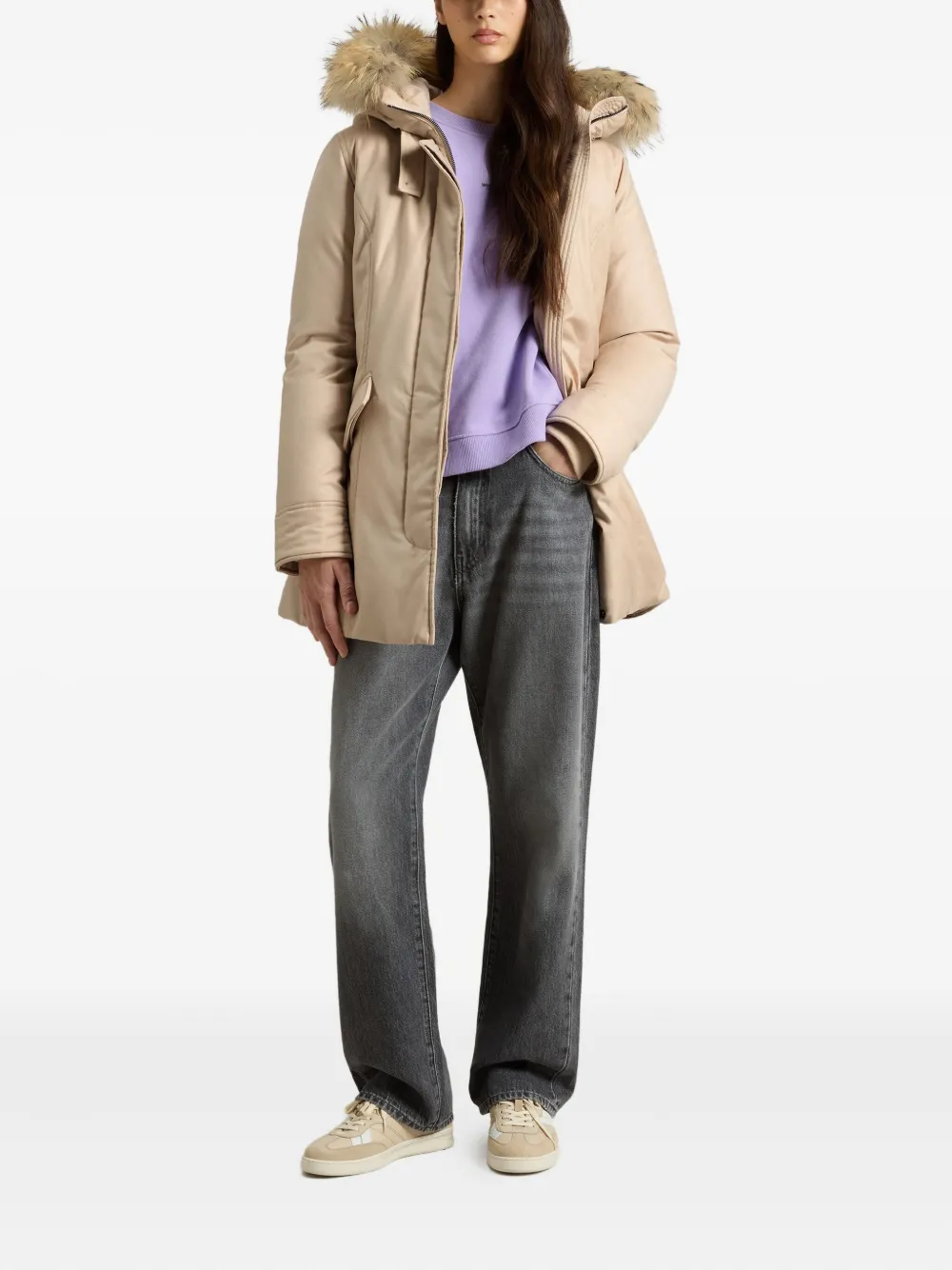 Woolrich Fur-trimmed Hooded Parka In Neutral