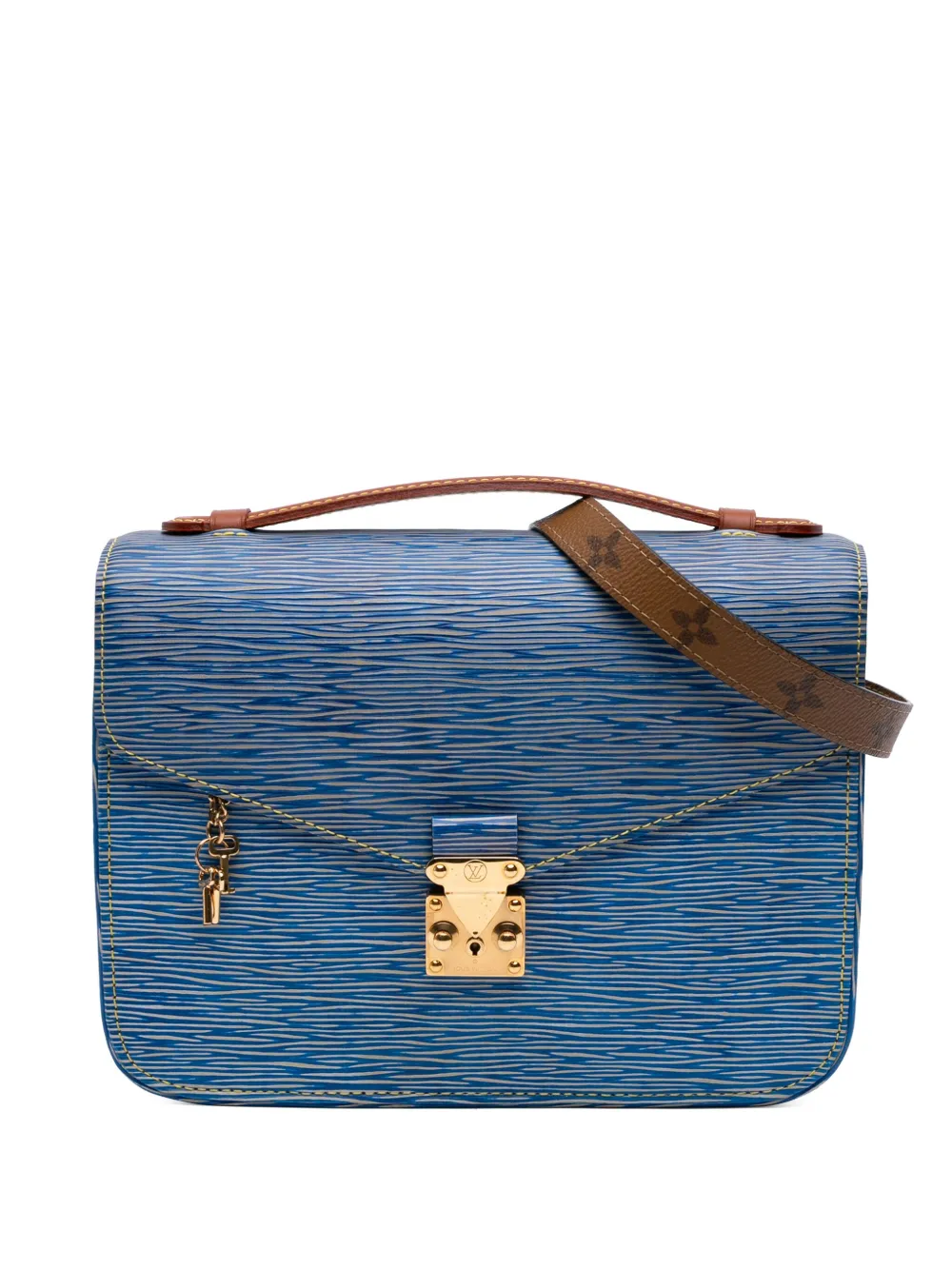 Pre-owned Louis Vuitton 2017 Epi Denim Pochette Metis Satchel In Blue