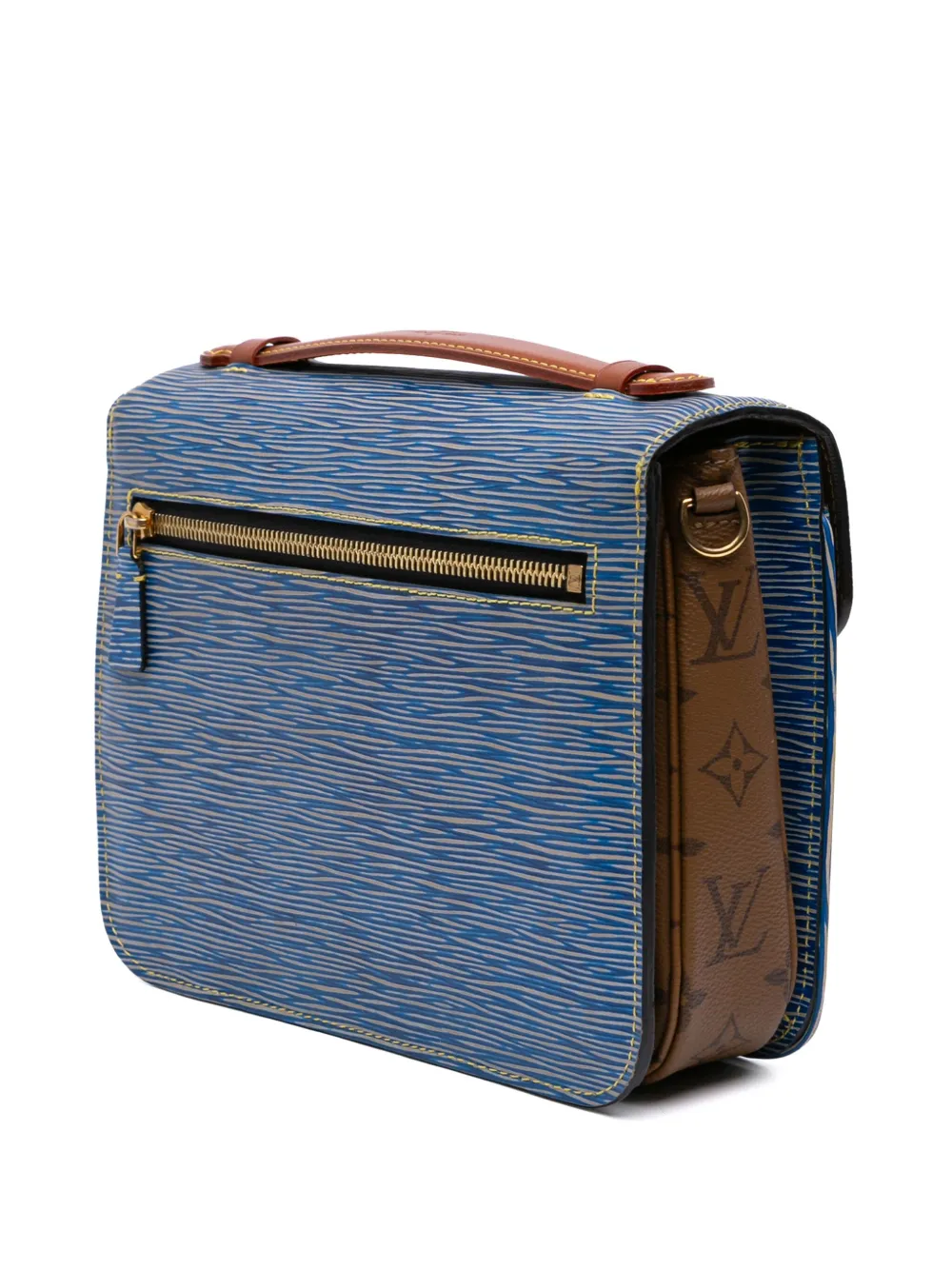 Pre-owned Louis Vuitton 2017 Epi Denim Pochette Metis Satchel In Blue