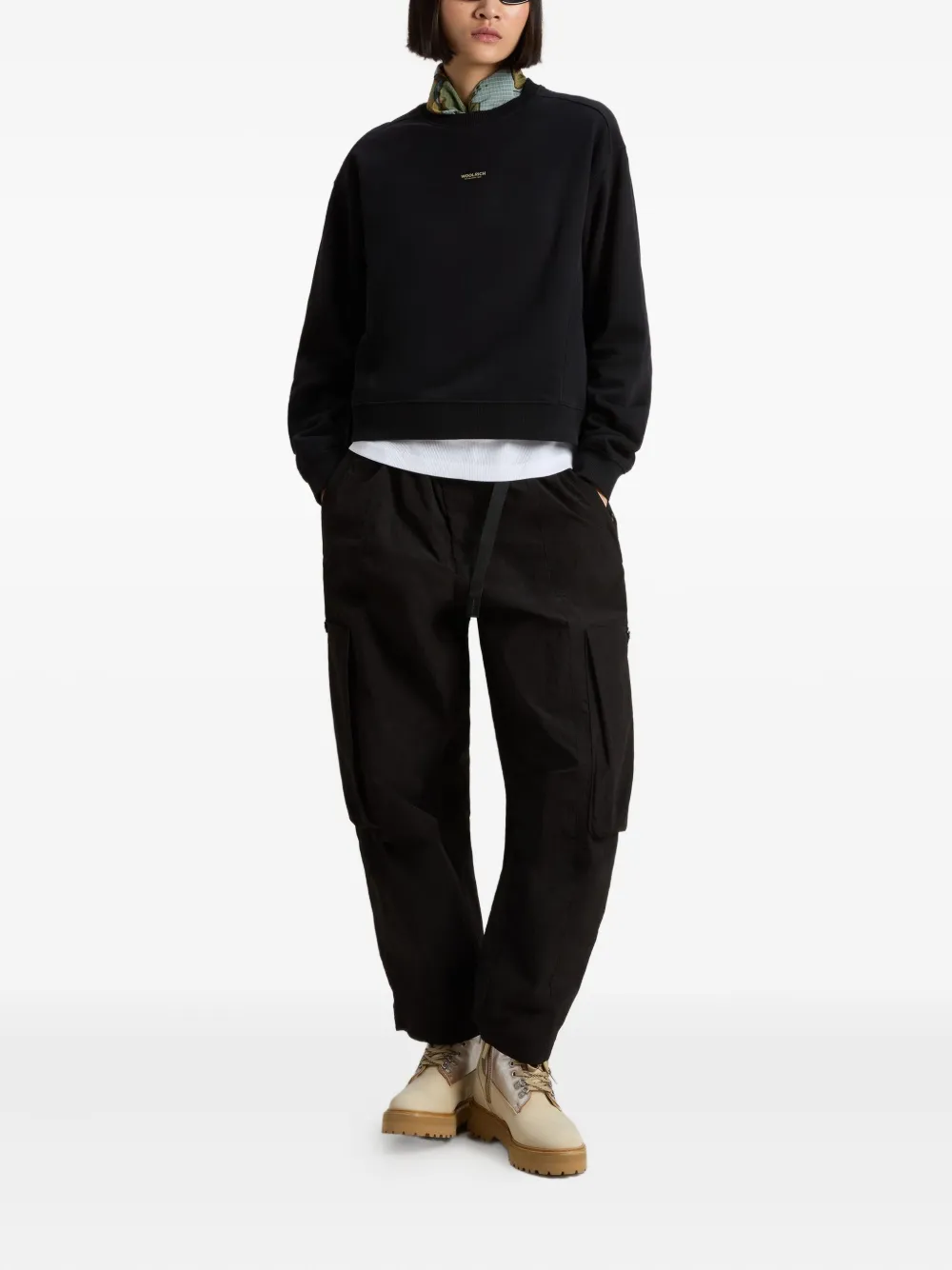 Woolrich Crew Neck Fleece Top In Black
