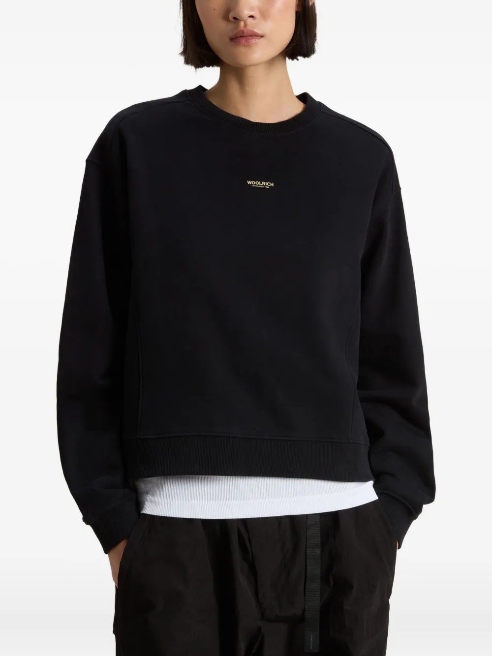 Woolrich Crew Neck Fleece Top In Black