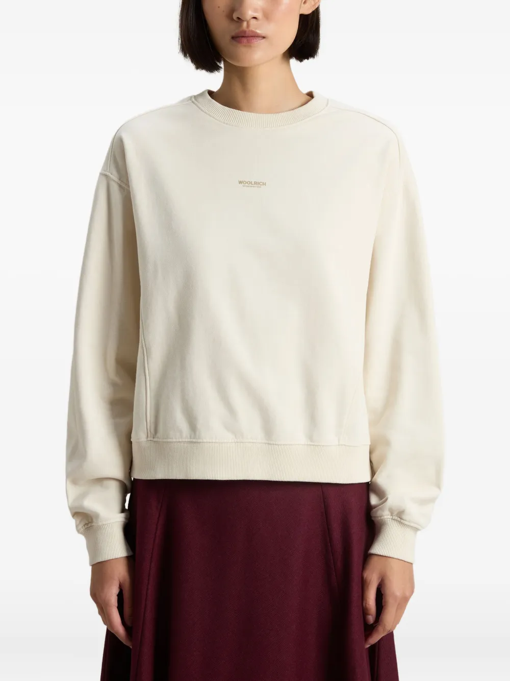 Woolrich Fleece sweater met ronde hals Beige
