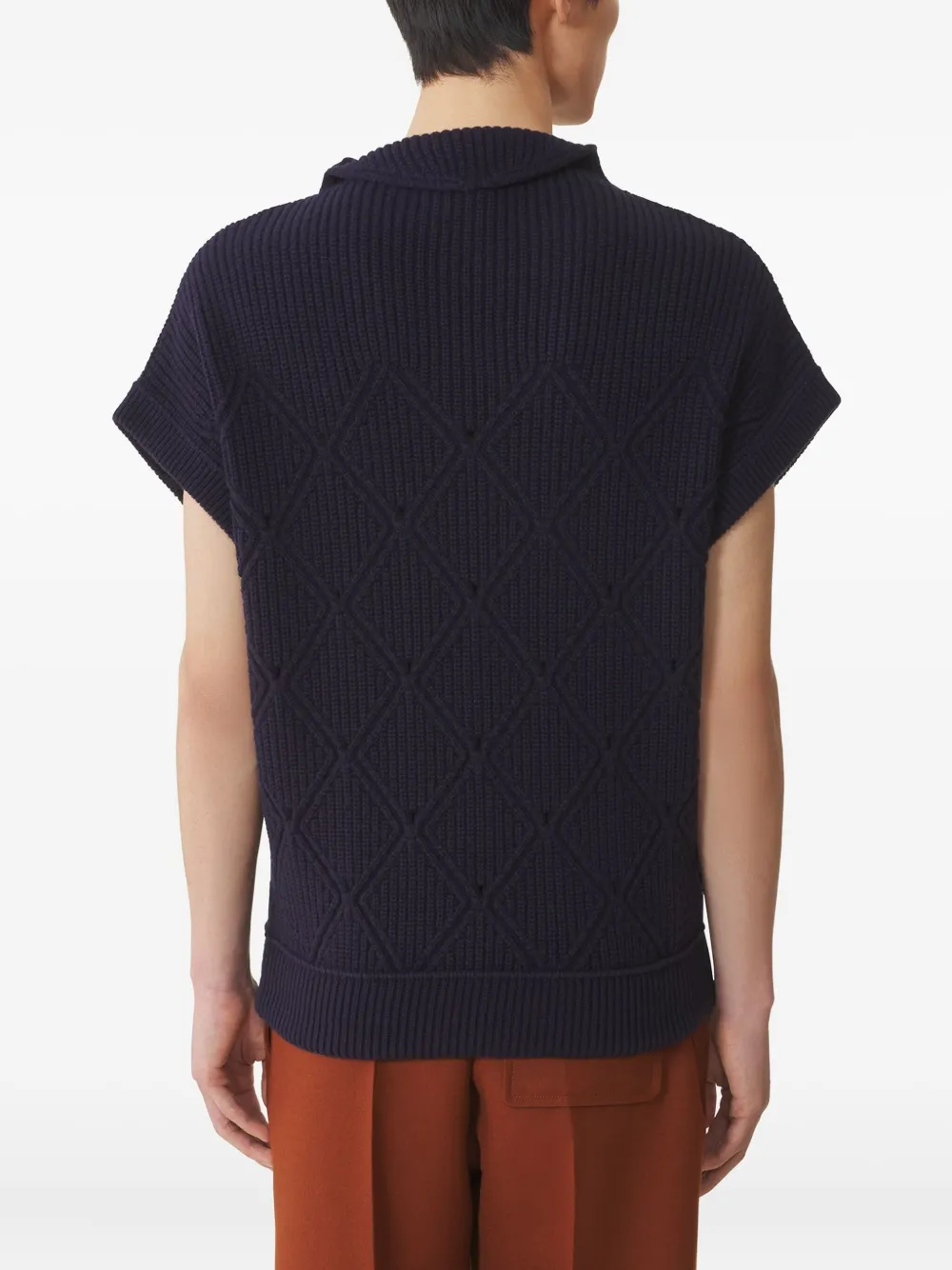 Lanvin High Neck Short Sleeve Knit Sweater In Blue