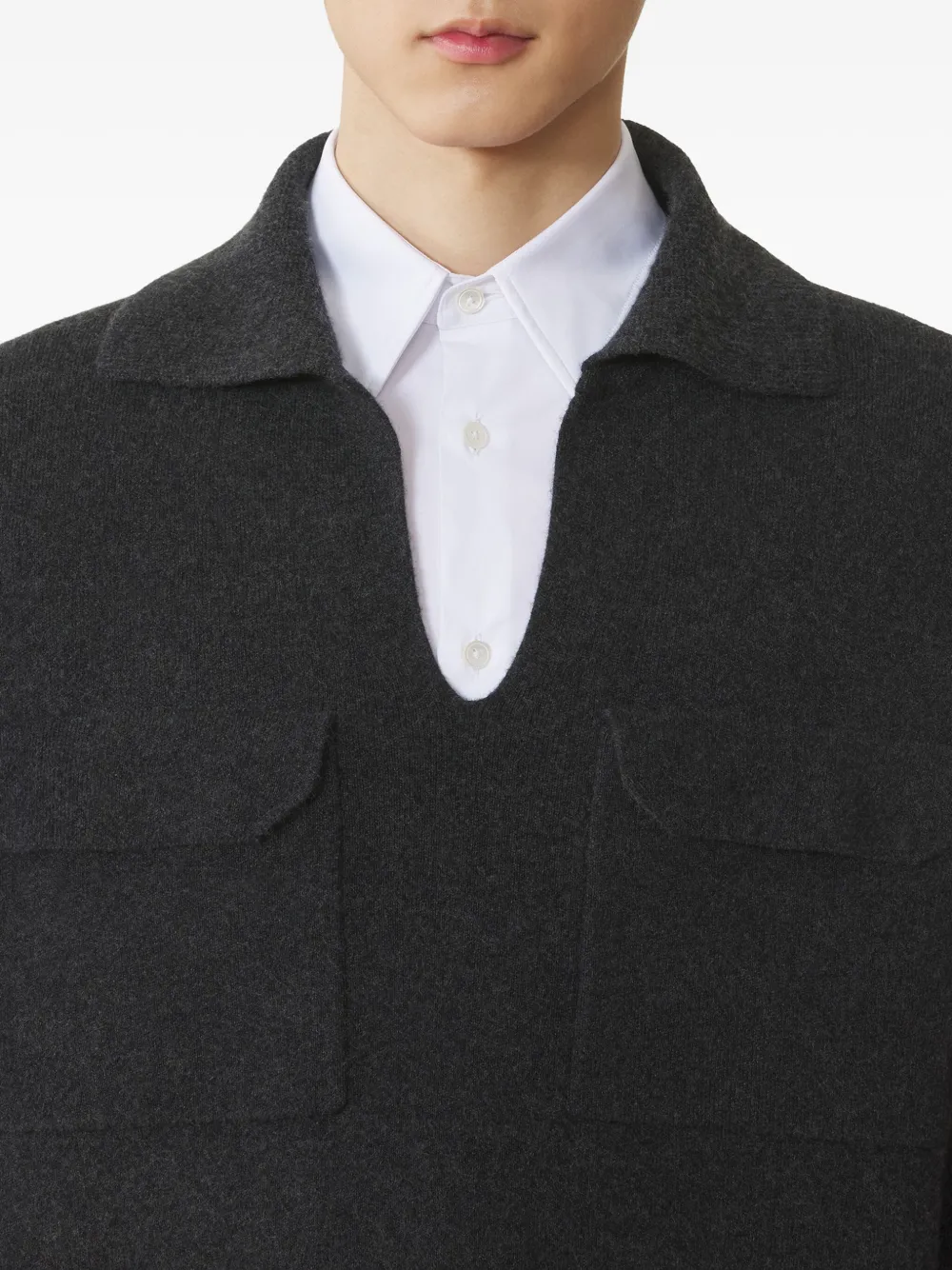 Lanvin Trui met opgestikte zak en V-hals Zwart
