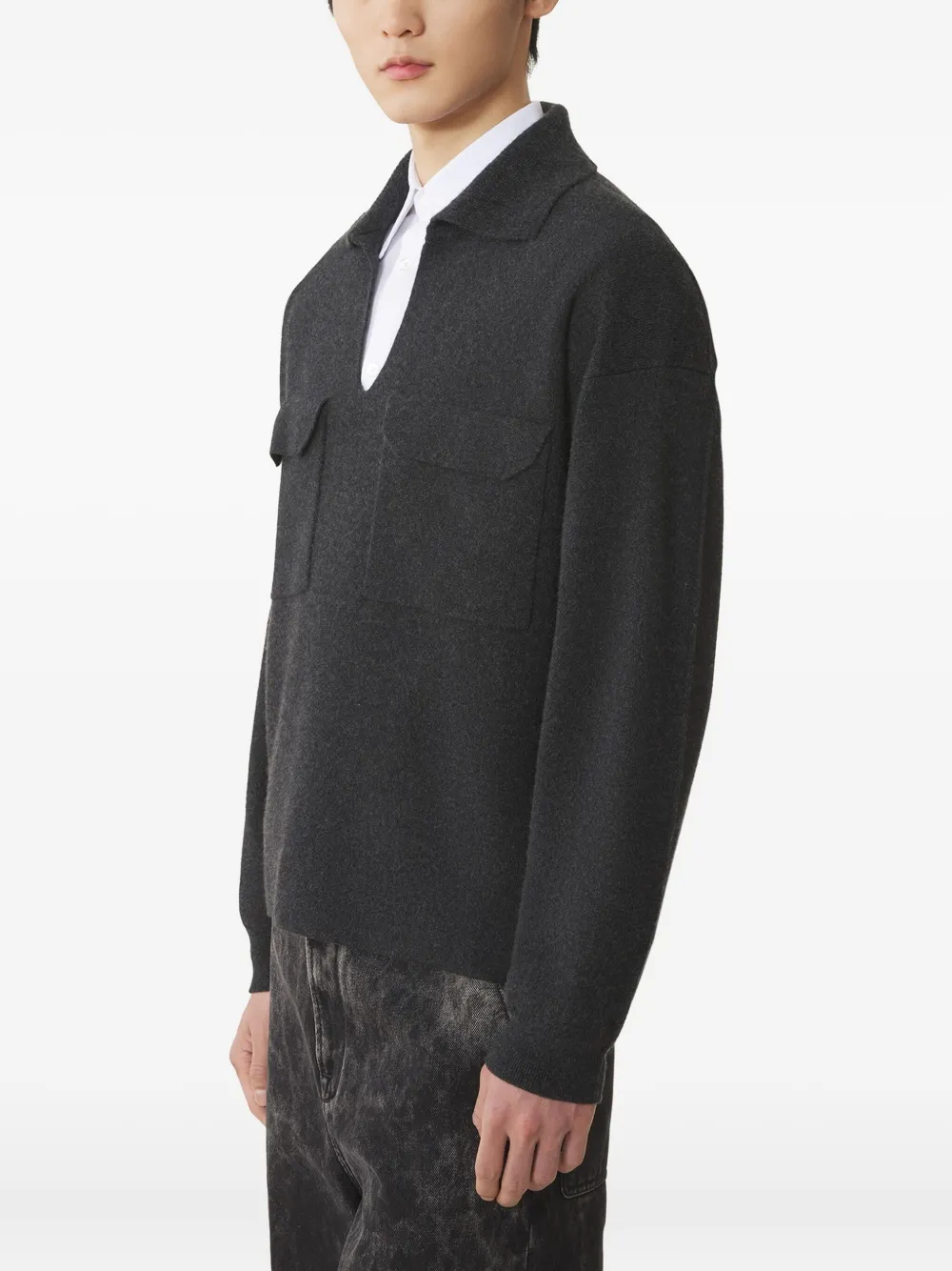 Lanvin Trui met opgestikte zak en V-hals Zwart