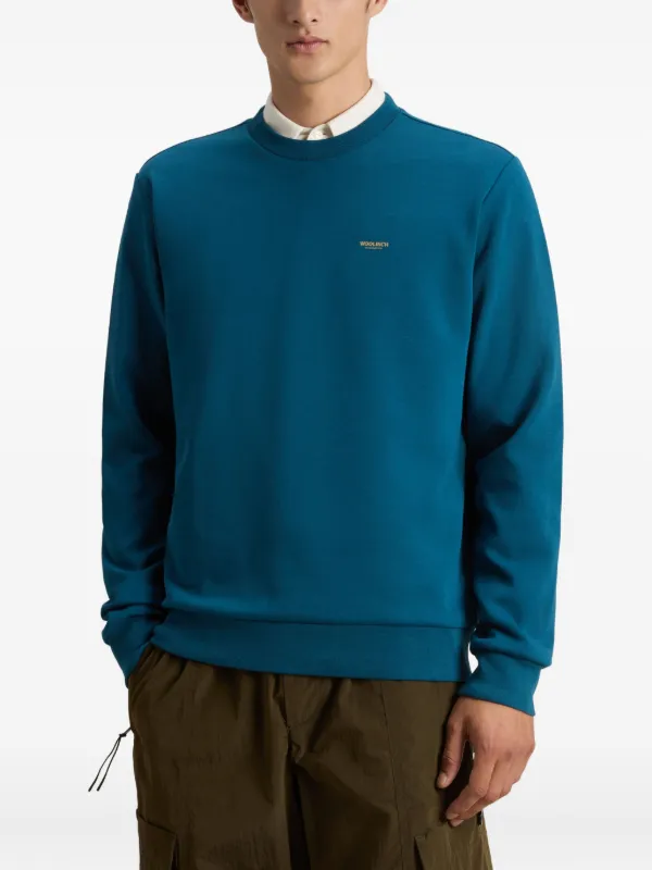 Woolrich Logo Interlock crew-neck Sweater | Blue | FARFETCH AE