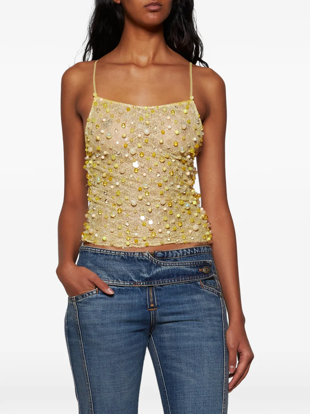  Roberta Einer Fishnet Beaded Top - Neutrals 