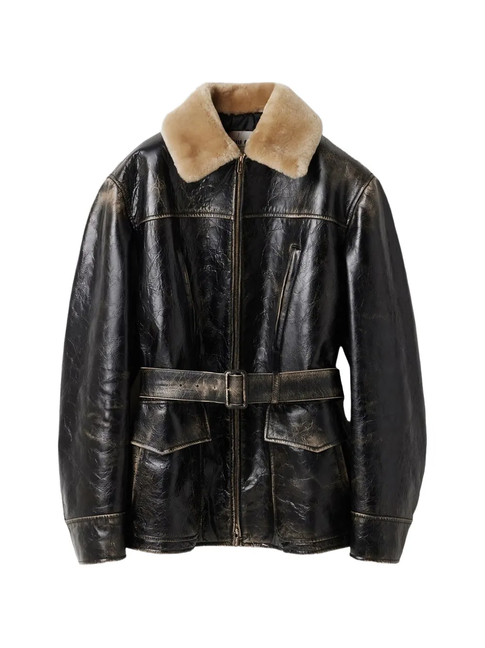 Miu Miu distressed leather jacket - Black