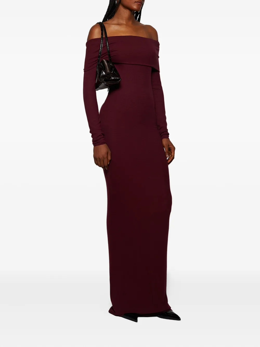 ETERNE Off-shoulder maxi-jurk met lange mouwen Rood