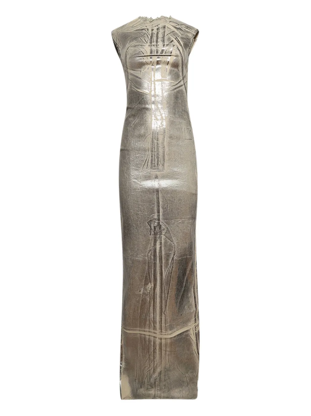 Rick Owens Drkshdw Womens Palladium Metallic Denim Column Maxi Dress In Neutral