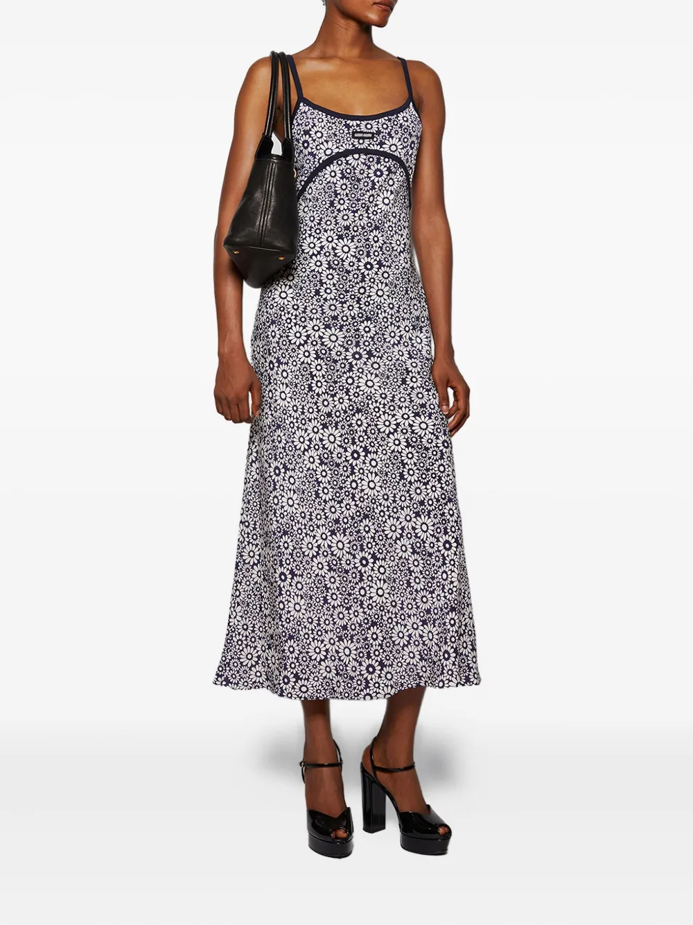 Miu Miu Floral Print Maxi Dress With Spaghetti Straps In Multi
