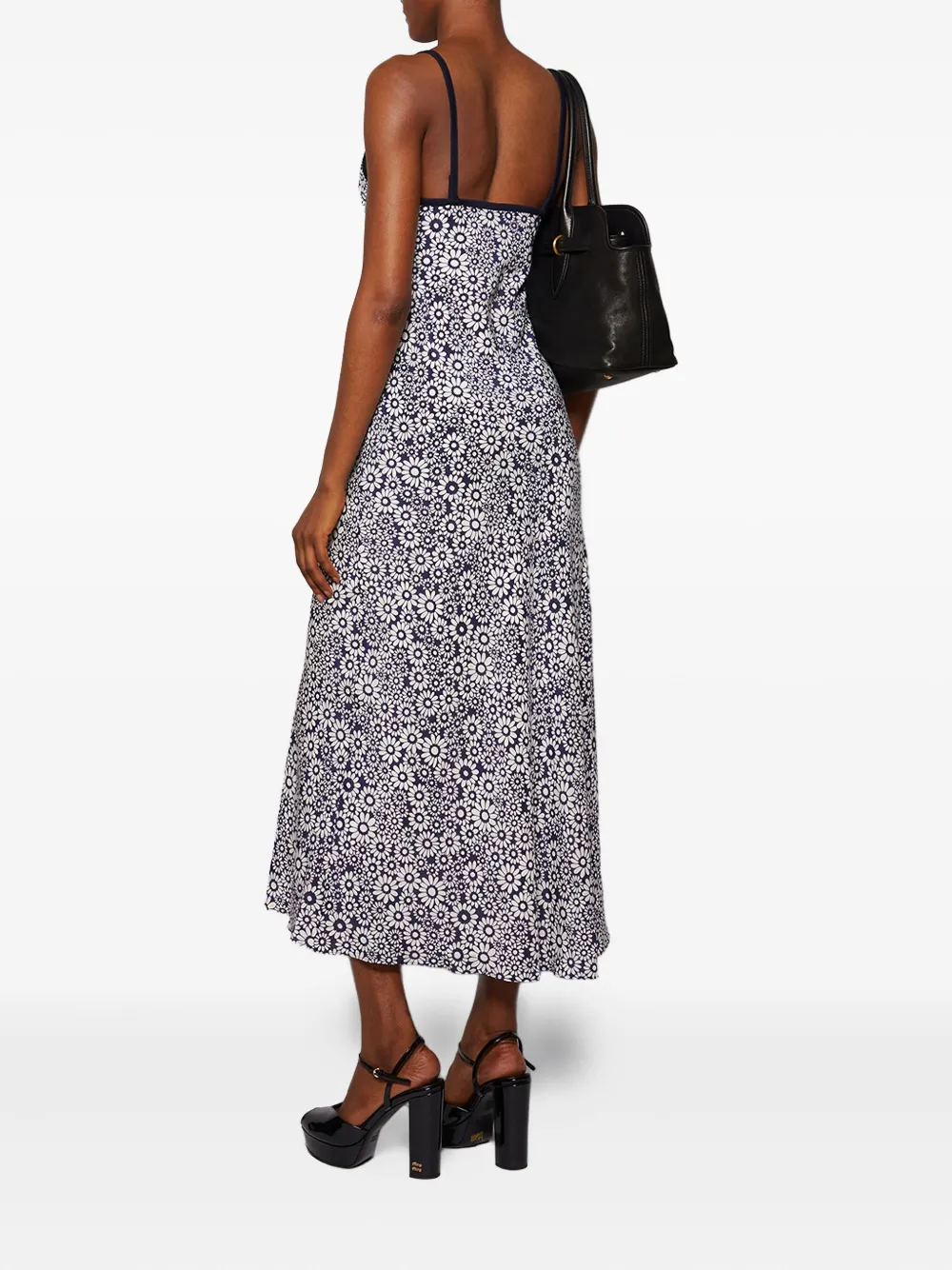 Miu Miu Floral Print Maxi Dress With Spaghetti Straps In Multi