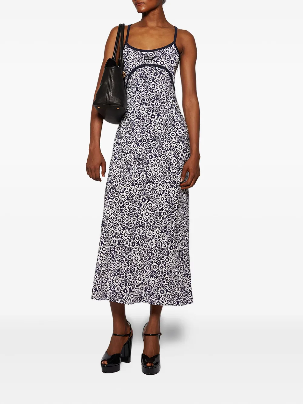 Miu Miu Floral Print Maxi Dress With Spaghetti Straps In Multi