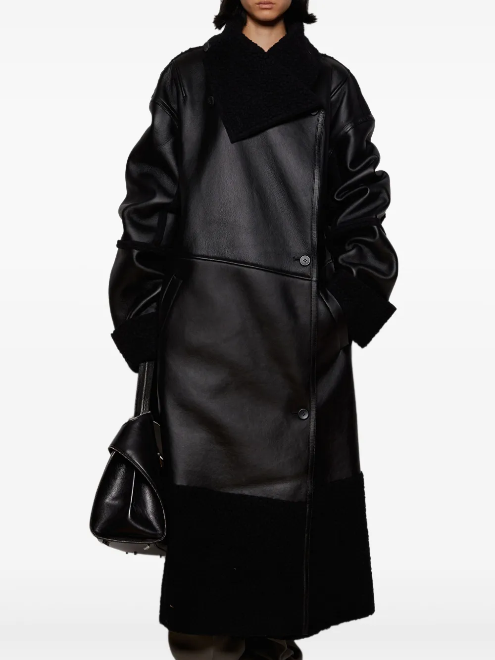  Entire Studios Shearling Long Coat - Black 