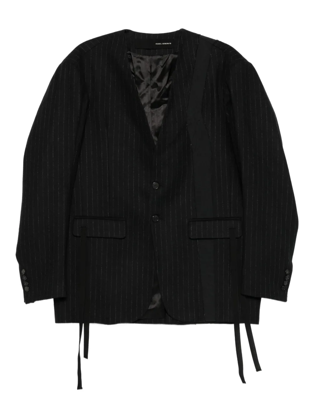 Isabel Benenato pinstripe tie-detail blazer | Black | Image 1