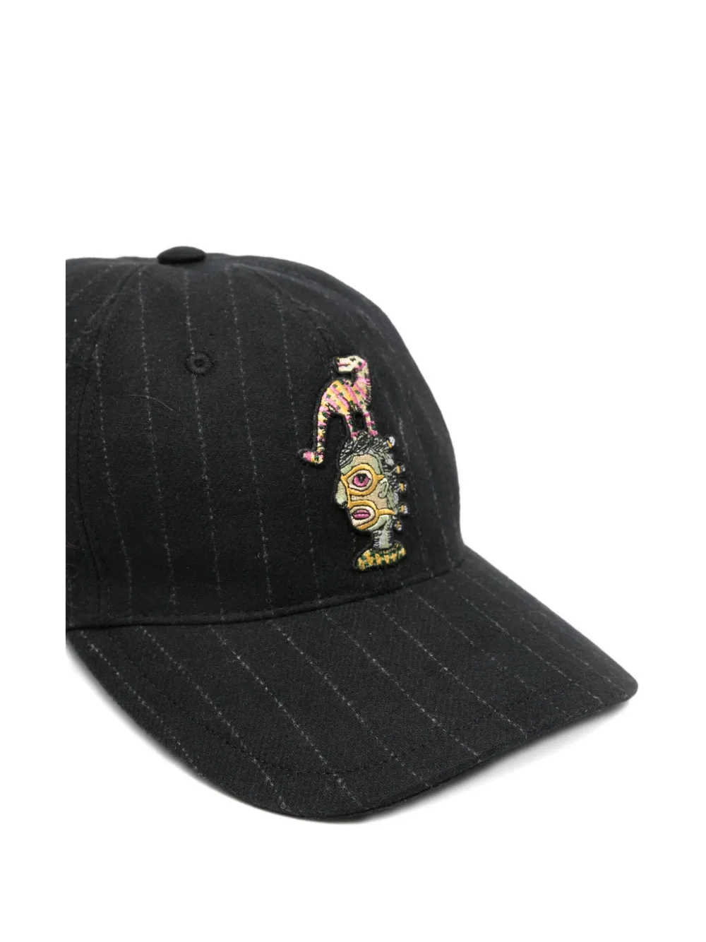 Isabel Benenato Pinstripe-pattern Embroidered Baseball Cap In Black