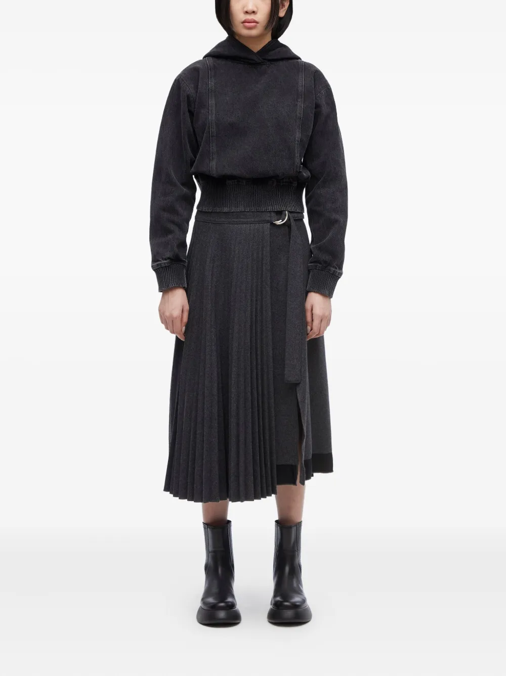 3.1 Phillip Lim Denim hoodie met geribbelde afwerking Zwart