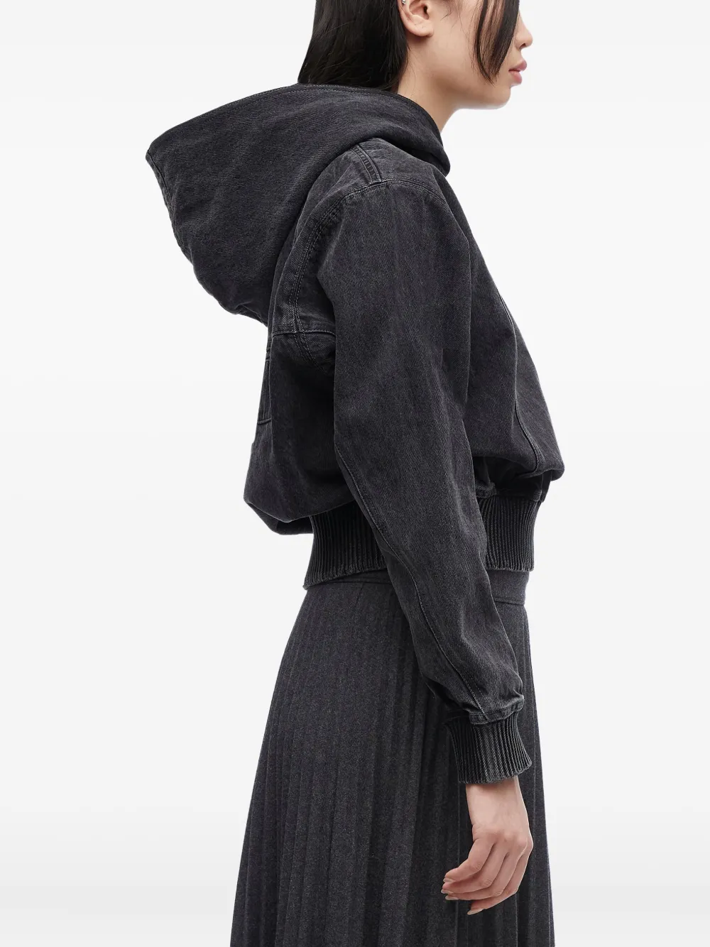 3.1 Phillip Lim Denim hoodie met geribbelde afwerking Zwart