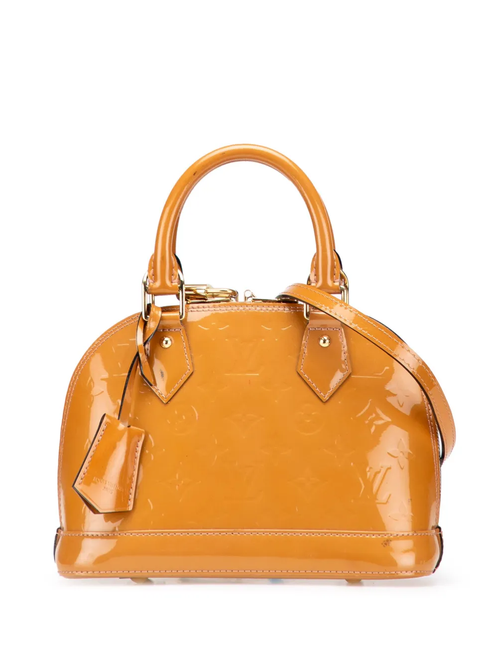 Pre-owned Louis Vuitton 2021-2025 Monogram Vernis Alma Bb Satchel In Brown