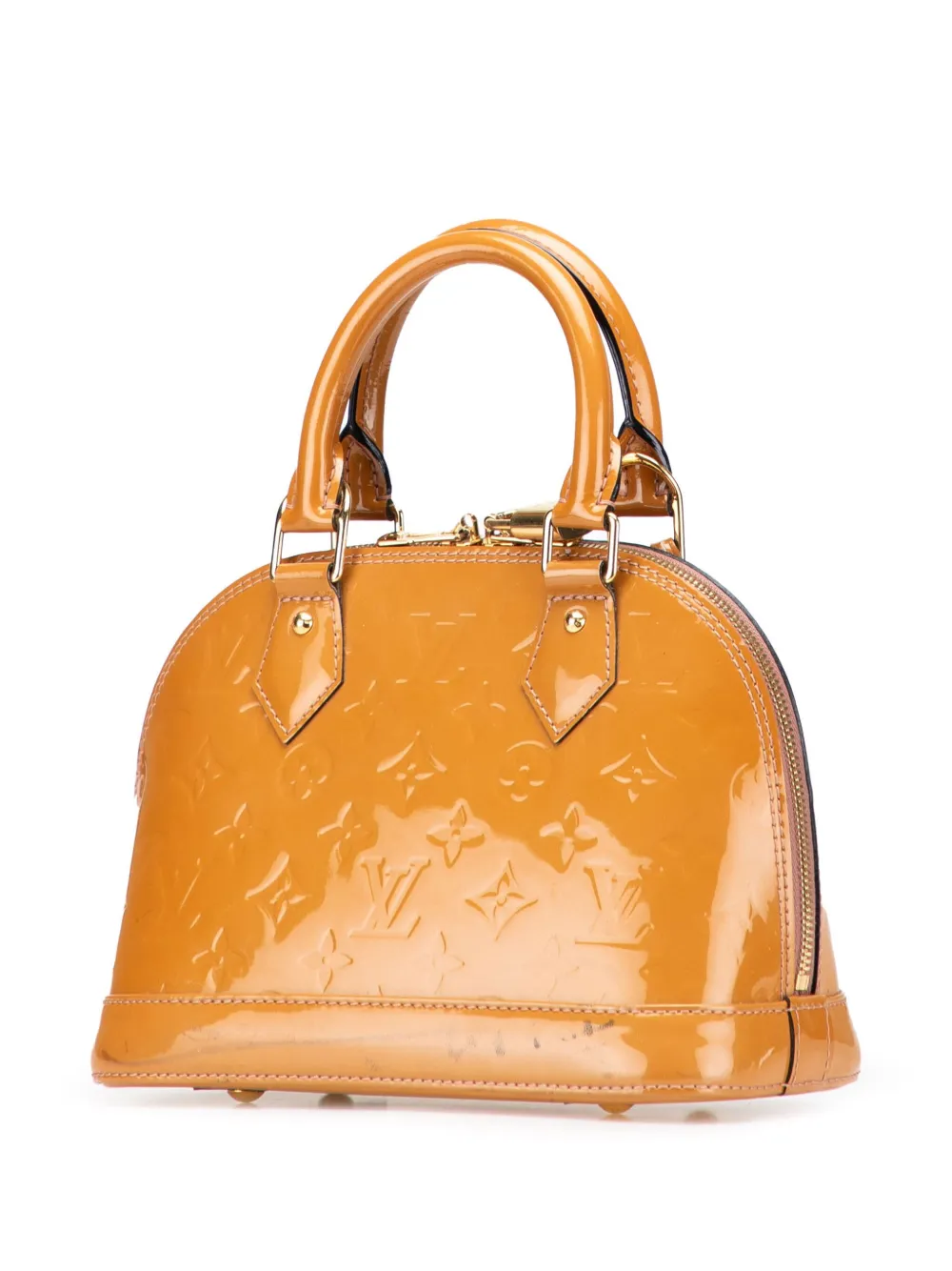Pre-owned Louis Vuitton 2021-2025 Monogram Vernis Alma Bb Satchel In Brown