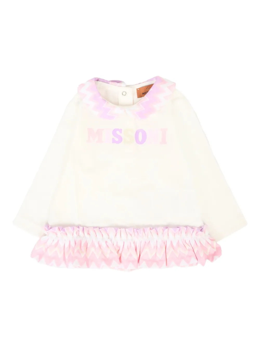 Missoni Kids T-shirt met chevron patroon en ruches Wit