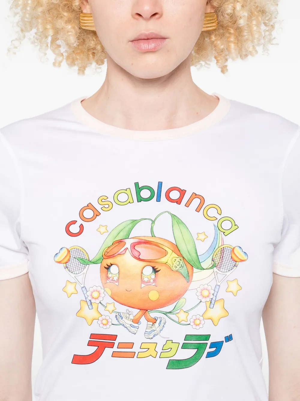 Casablanca printed ringer T-shirt Wit