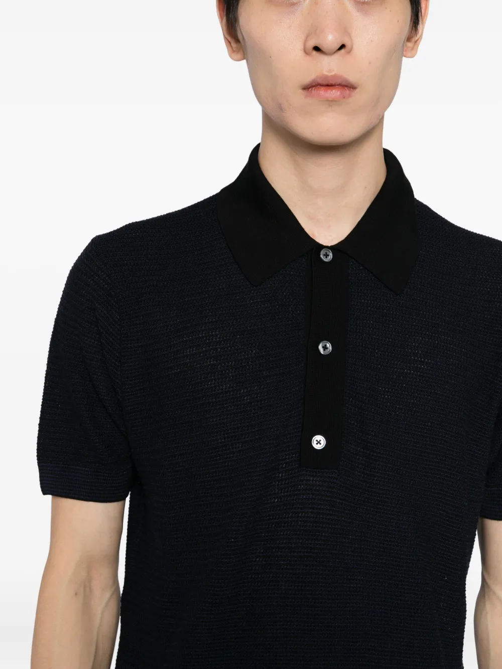 Tom Ford Textured Wool Polo Shirt In Black