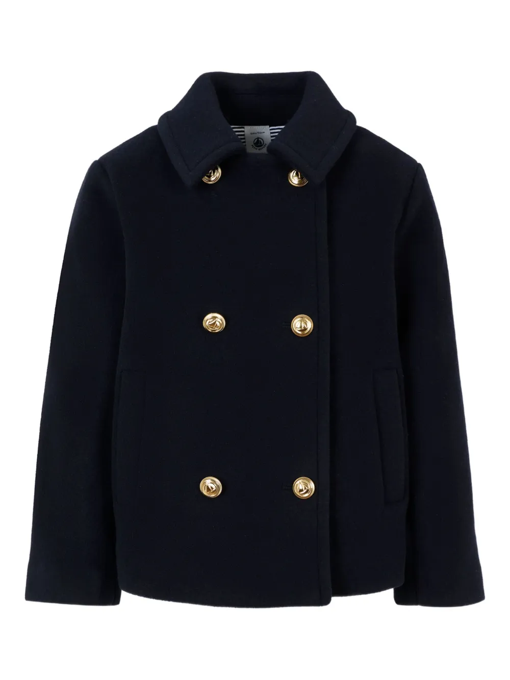 Petit Bateau Kids' Notched Double-breasted Coat In Blue
