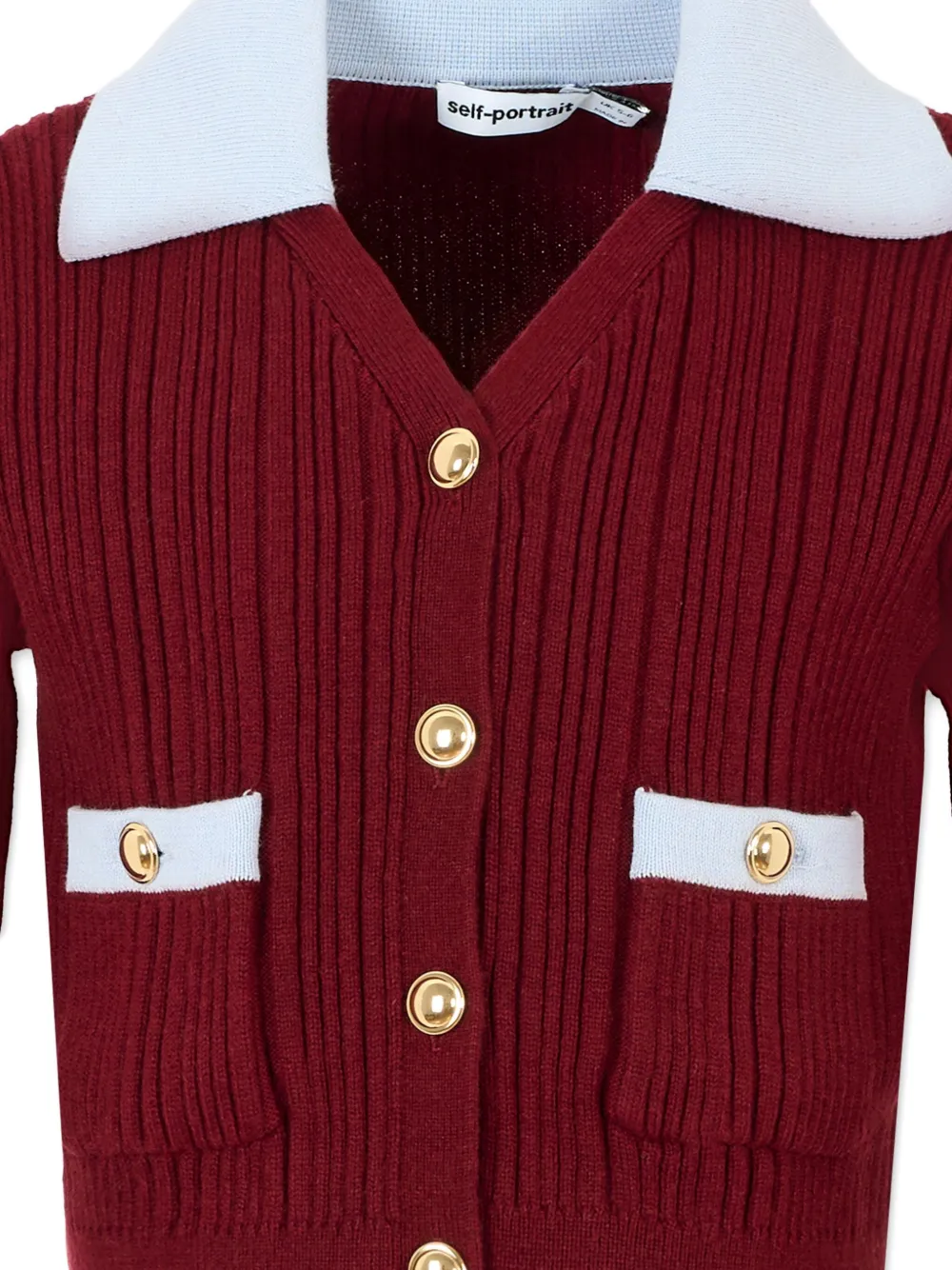 Self-Portrait Kids Ribgebreid vest met kraag Rood