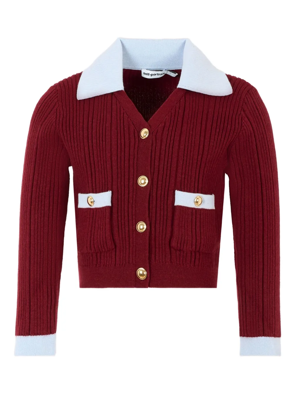Self-Portrait Kids Ribgebreid vest met kraag Rood