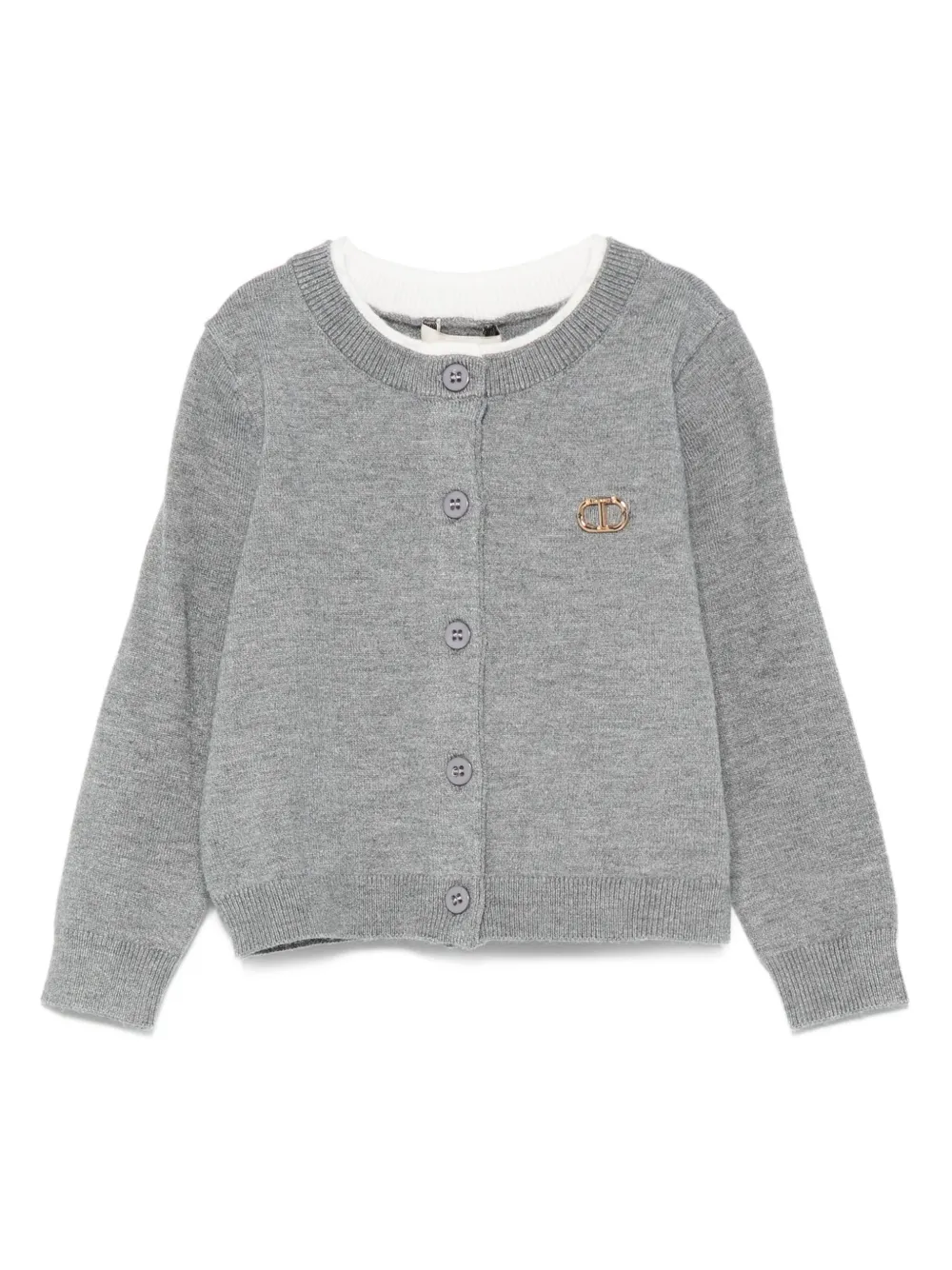 TWINSET Kids button-fastening logo cardigan - グレー TWINSET Kids button-fastening logo cardigan - グレー