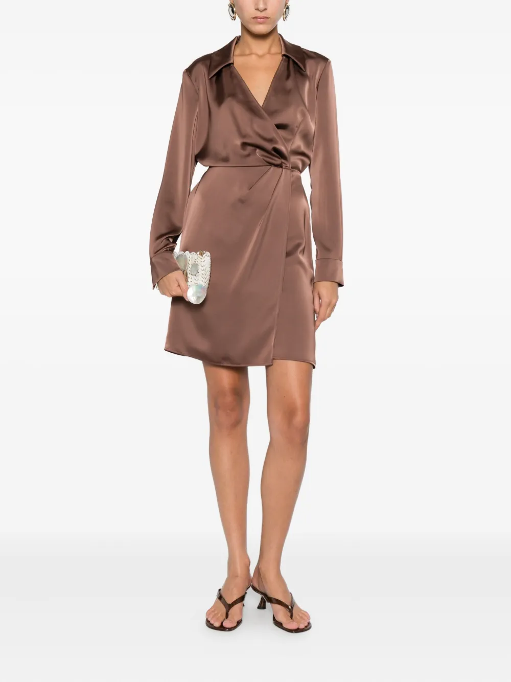Pennyblack wrap-detail satin mini dress - Bruin