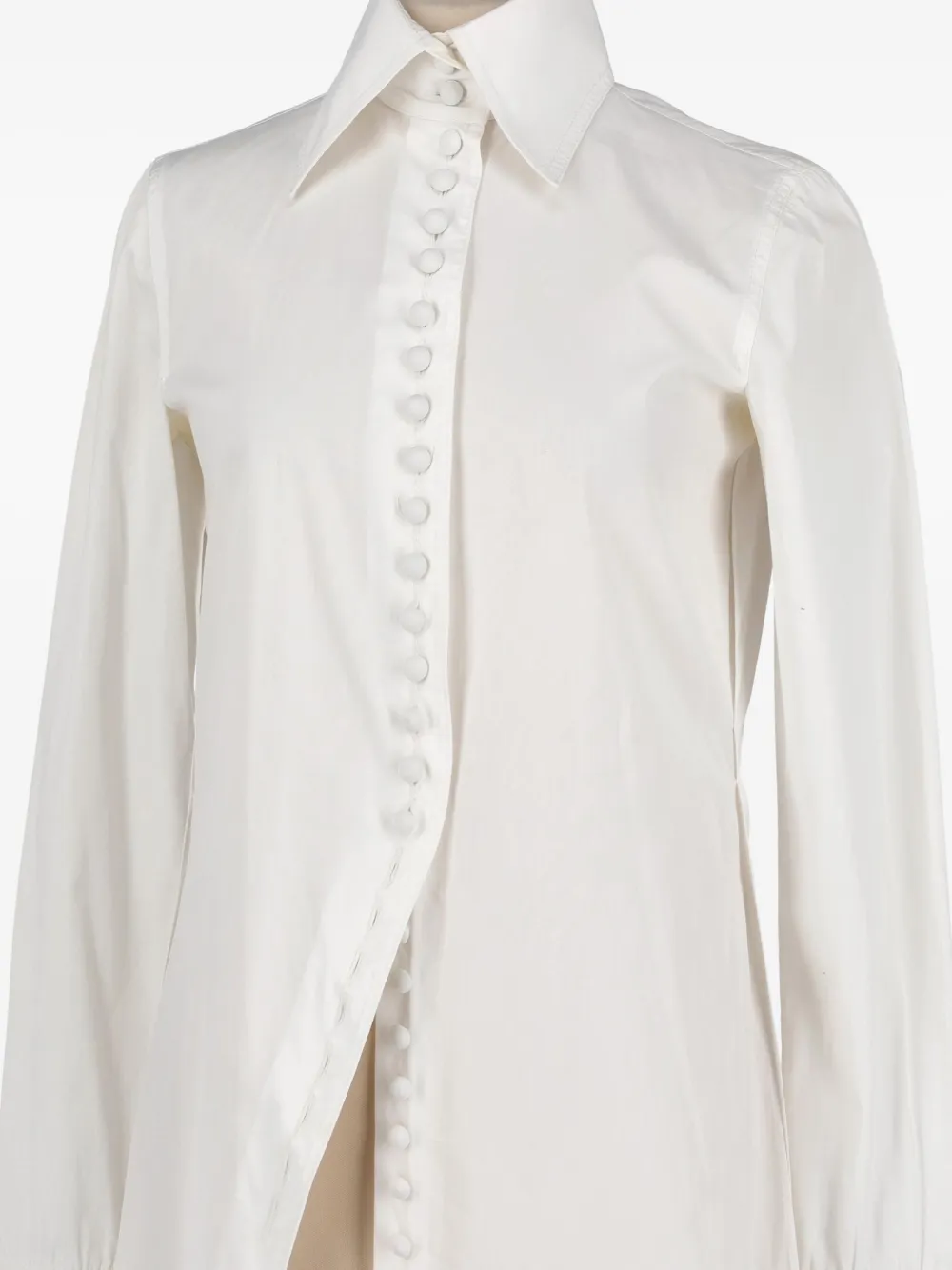 Pre-owned Gianfranco Ferre Diagonal Placket Drawstring Cuff Shirt In White