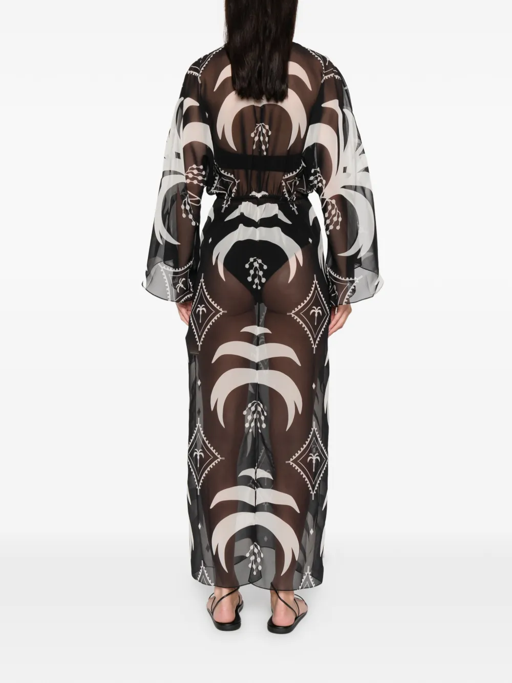 Johanna Ortiz Spiritual Healers Cape-sleeve Maxi Dress In Black