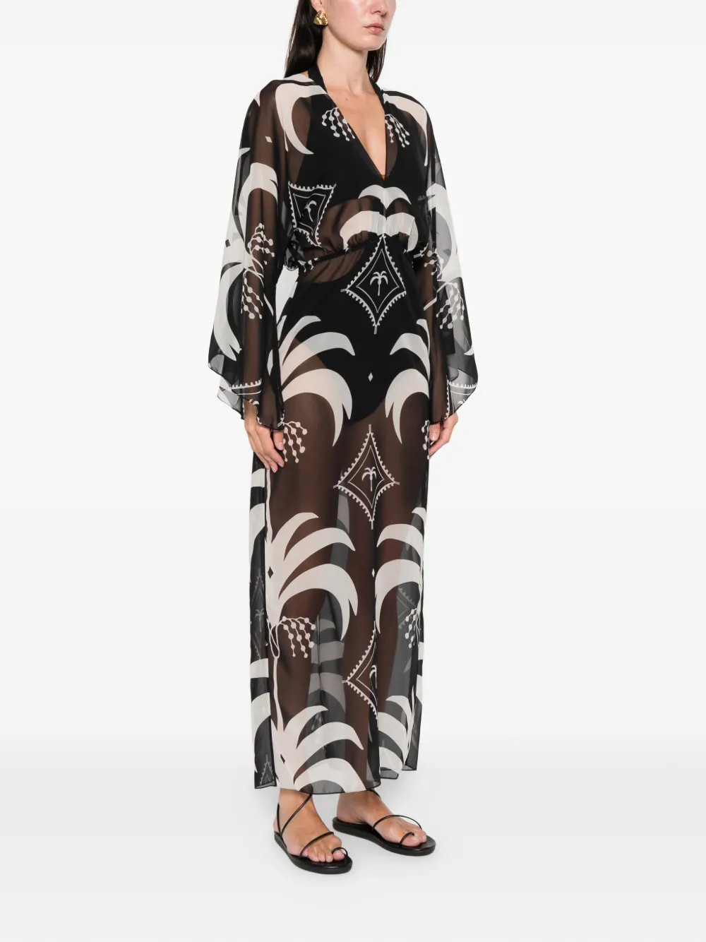 Johanna Ortiz Spiritual Healers Cape-sleeve Maxi Dress In Black