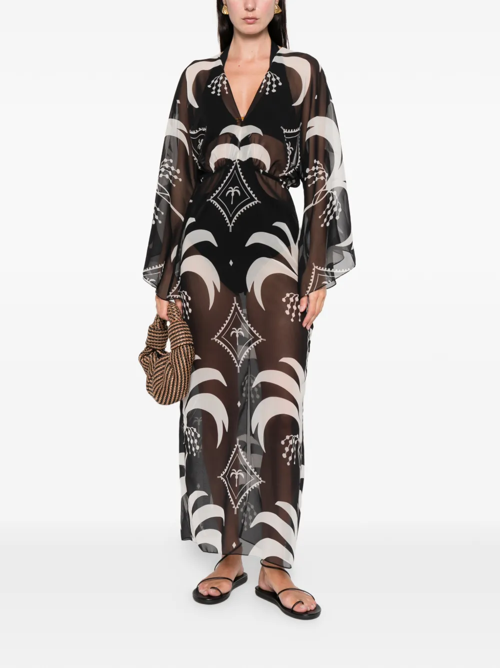 Johanna Ortiz Spiritual Healers cape-sleeve maxi dress - Zwart